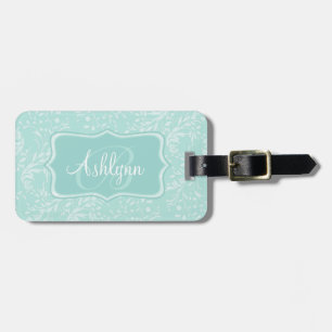Patterned wildflower damask teal named luggage tag