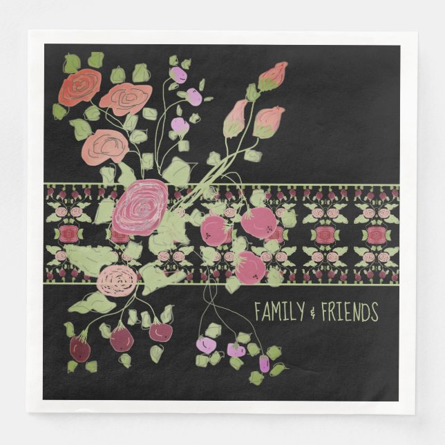 Patterned With Flowers and Berry Art Napkin (Front)