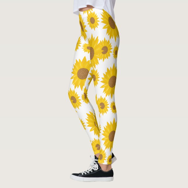 Patterned Yellow Sunflower with tiny Heart's Seeds Leggings (Left)