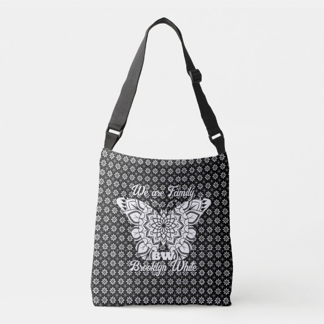 PatternMandala Black&White Butterfly Personalised  Crossbody Bag (Front)