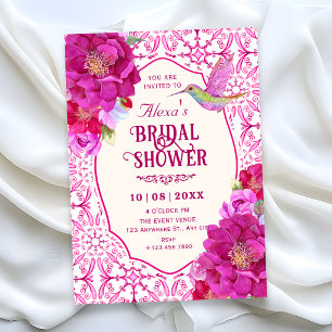 patternPink artistic tile floral bridal shower Invitation