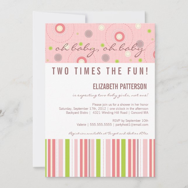 Patterns of Fun Twin Girl Baby Shower Invitation (Front)