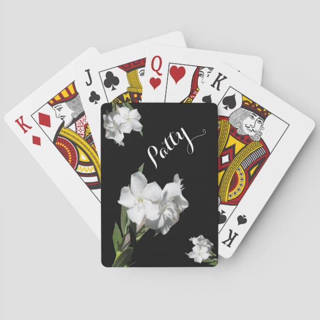 Patty Playing Cards - White Oleanders on Black (Back)