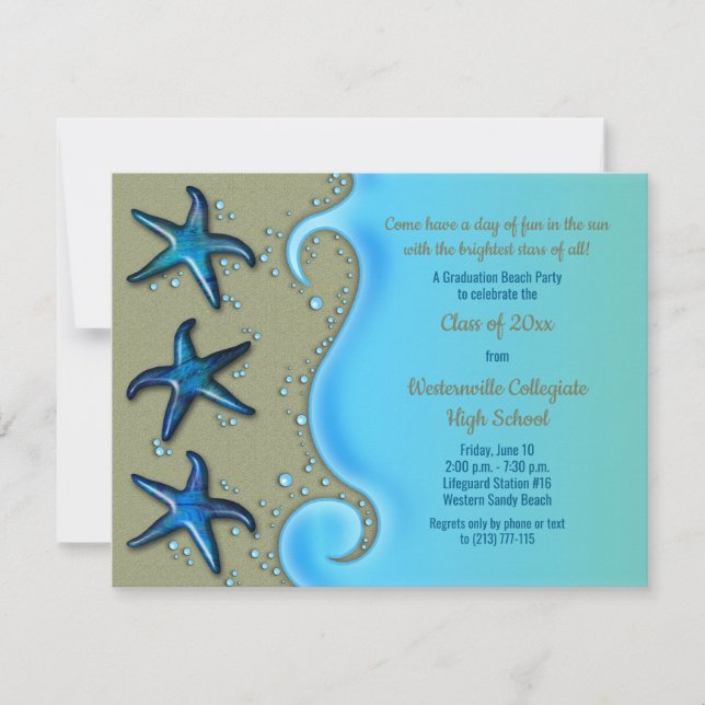 Paua Shell Starfish Beach Graduation Invitation (Front)