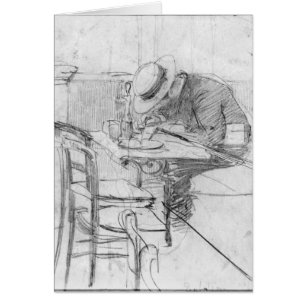 Paul Cesar Helleu at a table in a cafe
