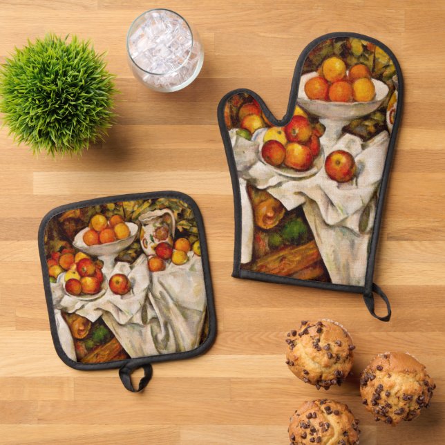 Paul Cezanne Apples Oranges Impressionism Oven Mitt & Pot Holder Set (Top Down)