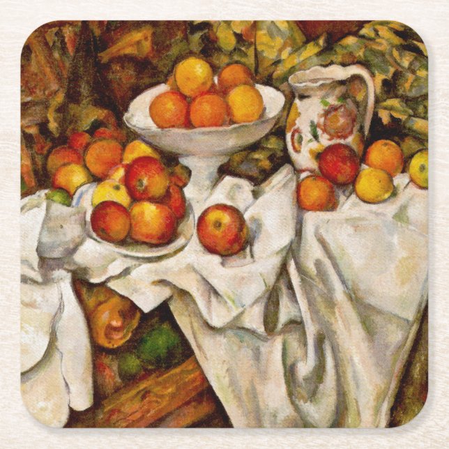 Paul Cezanne Apples Oranges Print Impressionism Square Paper Coaster (Front)