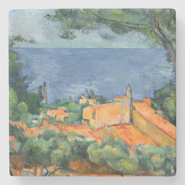 Paul Cezanne - Estaque with Red Roofs Stone Coaster (Front)