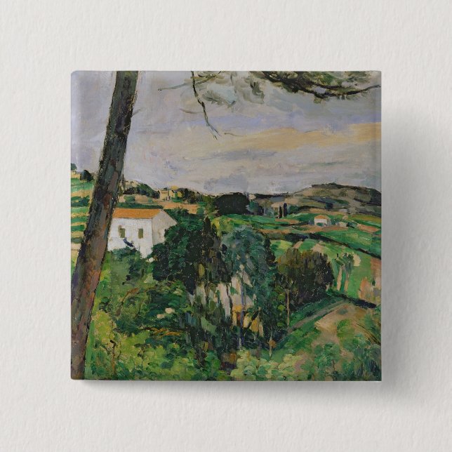 Paul Cezanne | Landscape with red roof or The pine 15 Cm Square Badge (Front)