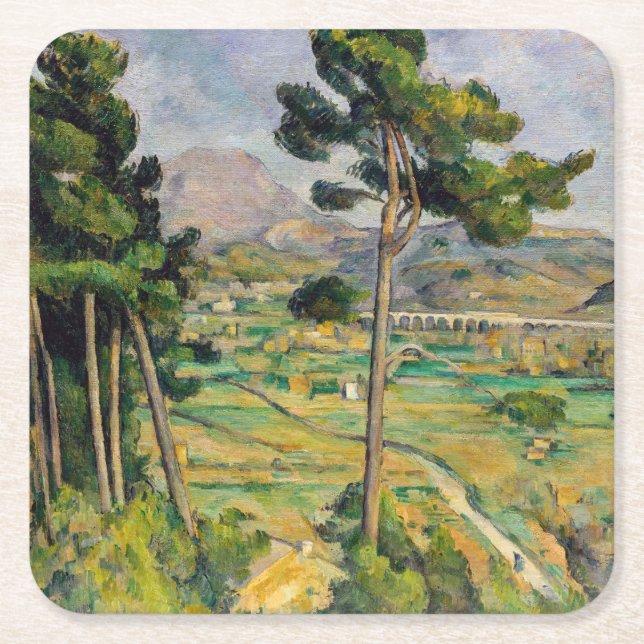 Paul Cezanne - Mont Sainte-Victoire and Viaduct Square Paper Coaster (Front)