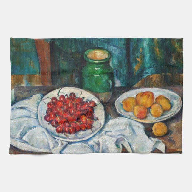 Paul Cezanne - Still Life with Cherries and Peachs Tea Towel (Horizontal)
