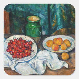 Paul Cezanne - Still Life with Cherries & Peaches Square Sticker