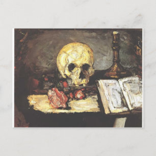 Paul Cezanne- Still life with skull, candle & book Postcard