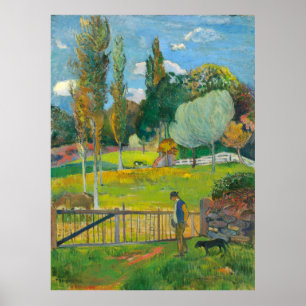 Paul Gauguin Farmer and his dog near a fence Poster