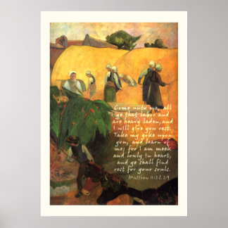 Paul Gauguin Haymaking with Bible Verse Christian Poster