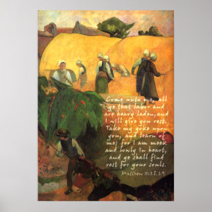 Paul Gauguin Haymaking With Scripture Verse Poster