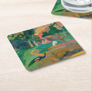 Paul Gauguin Matamoe Landscape with Peacocks Square Paper Coaster