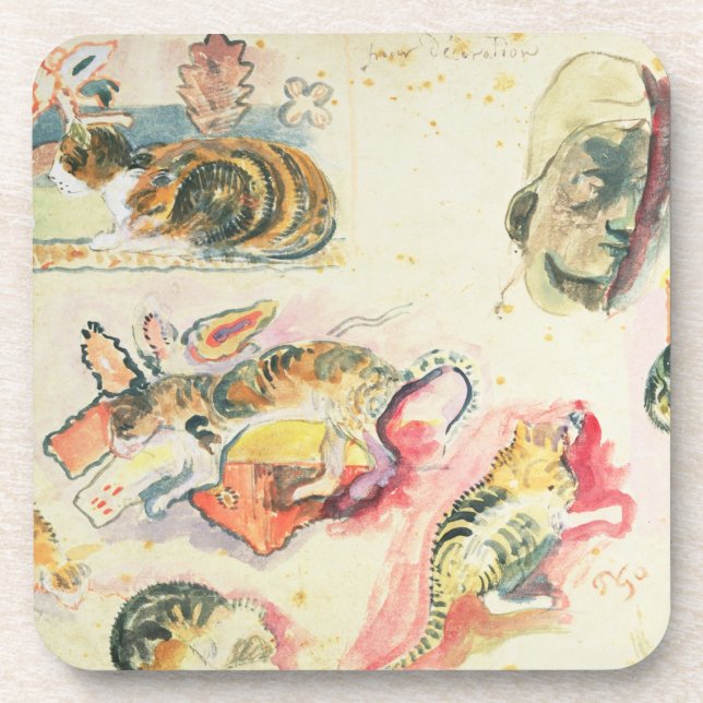 Paul Gauguin | Study of Cats and a Head (w/c on pa Coaster (Front)