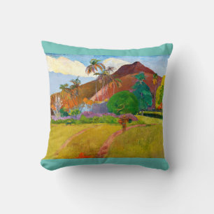 Paul Gauguin's Tahitian Landscape famous painting Cushion