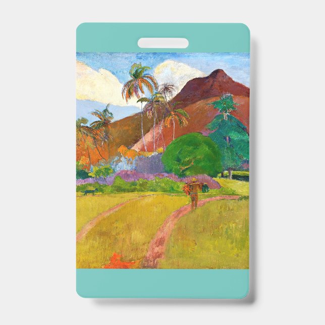 Paul Gauguin's Tahitian Landscape famous painting ID Badge (Front)