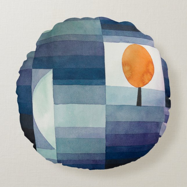 Paul Klee Abstract Tree Blue Painting Round Cushion (Front)