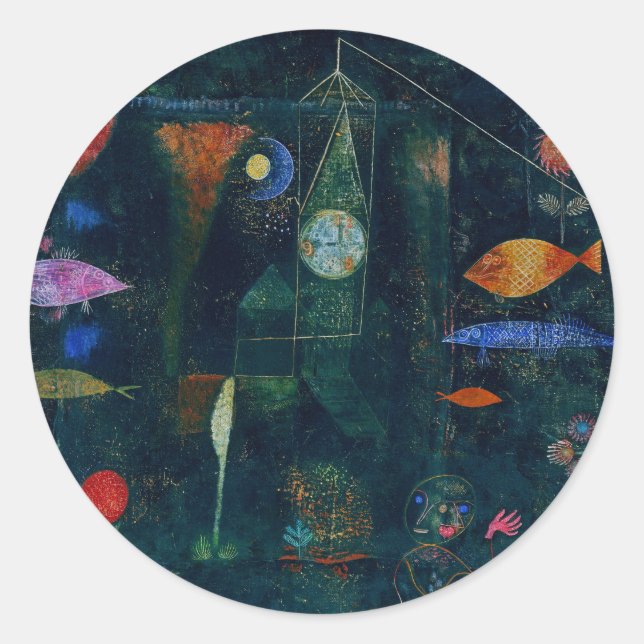 Paul Klee Fish Magic Abstract Painting Graphic Art Classic Round Sticker (Front)