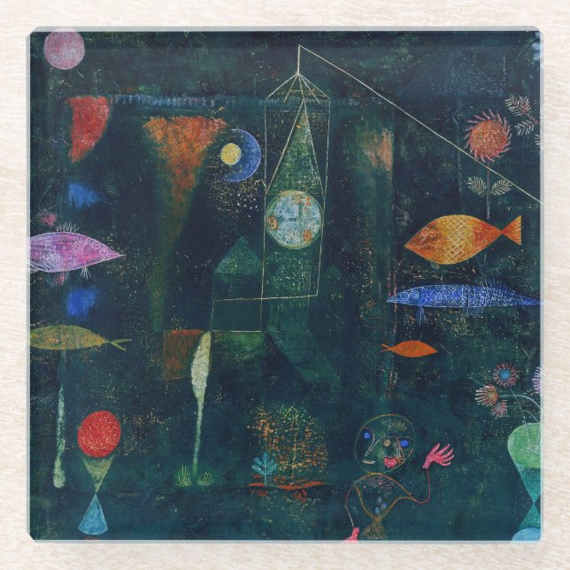 Paul Klee Fish Magic Abstract Painting Graphic Art Glass Coaster (Front)