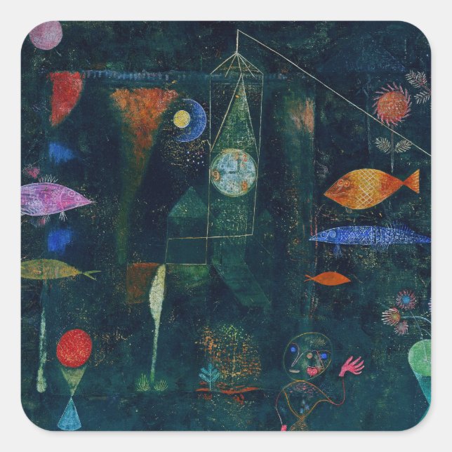 Paul Klee Fish Magic Abstract Painting Graphic Art Square Sticker (Front)
