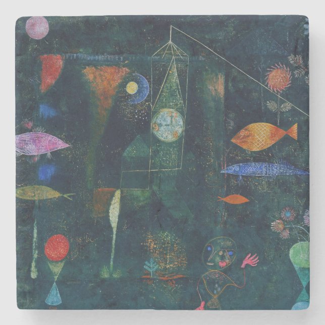 Paul Klee Fish Magic Abstract Painting Graphic Art Stone Coaster (Front)