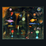 Paul Klee Fish Magic Poster<br><div class="desc">A magical realm where fish intermingle with the celestial bodies and the terrestrial flowers and animals.</div>