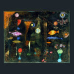 Paul Klee Fish Magic Poster<br><div class="desc">A magical realm where fish intermingle with the celestial bodies and the terrestrial flowers and animals.</div>