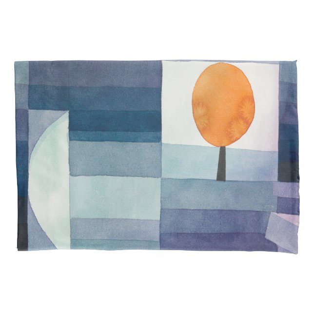 Paul Klee Harbinger of Autumn Blue Modern Abstract Pillowcase (Front)