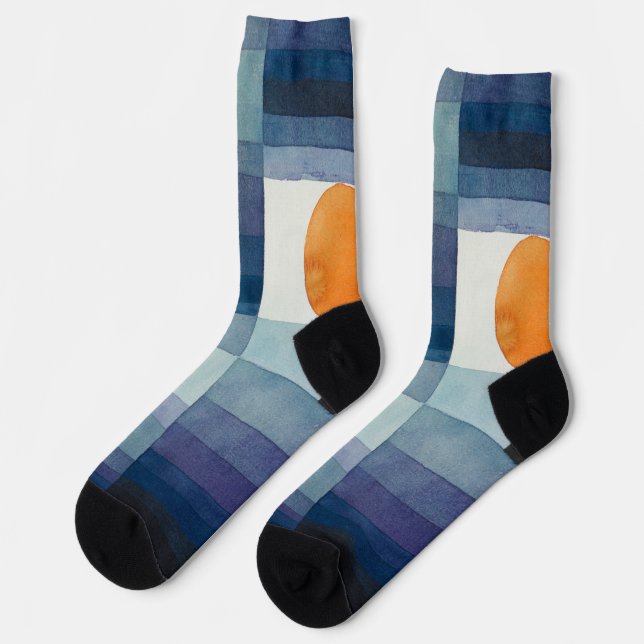 Paul Klee Harbinger of Autumn Blue Modern Abstract Socks (Left)