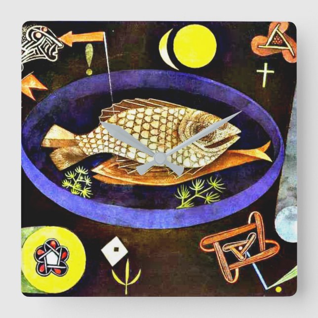 Paul Klee painting, Aroundfish Square Wall Clock (Front)