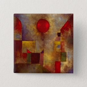 Paul Klee Red Balloon Abstract Colourful Art  15 Cm Square Badge
