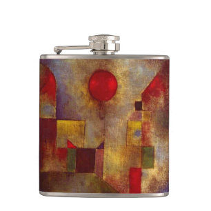 Paul Klee Red Balloon Abstract Colourful Art Hip Flask