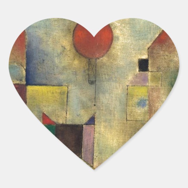 Paul Klee Red Balloon Heart Sticker (Front)