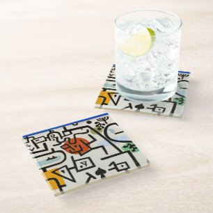 Paul Klee "Rich Port"  Modern Abstract Glass Coaster