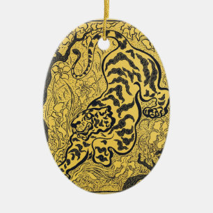 Paul Ranson Vintage Art Nouveau Yellow Tiger Print Ceramic Tree Decoration