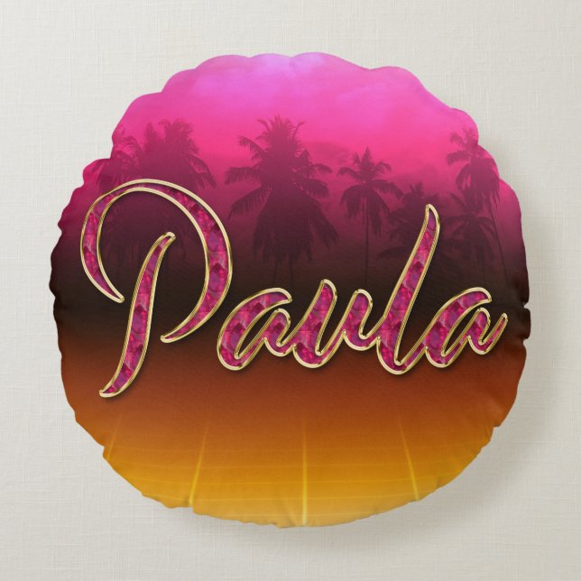 Paula first name name golden pink pillow (Front)