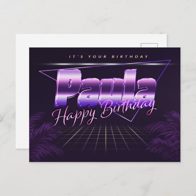 Paula Name First name purple postcard birthday (Front/Back)