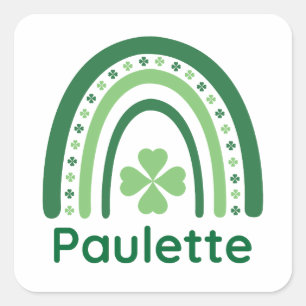 Paulette Name Clover Boho Rainbow Square Sticker