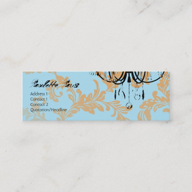 Paulette Paris Aqua Damask Chandelier Mini Business Card (Front)