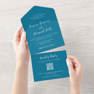 Paulina Modern Blue Simple Elegant Wedding All In One Invitation