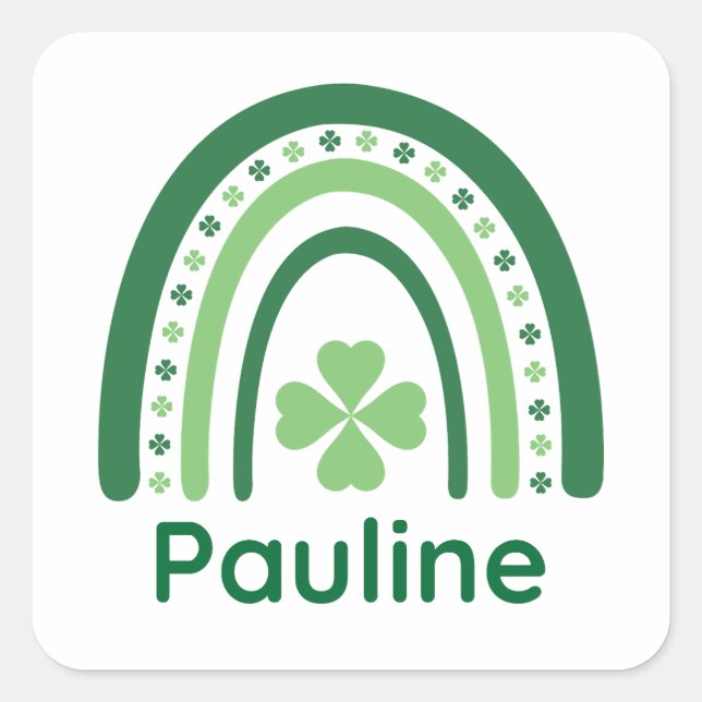 Pauline Name Clover Boho Rainbow Square Sticker (Front)