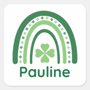 Pauline Name Clover Boho Rainbow Square Sticker