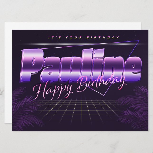 Pauline name first name lilac retro card birthday (Front/Back)