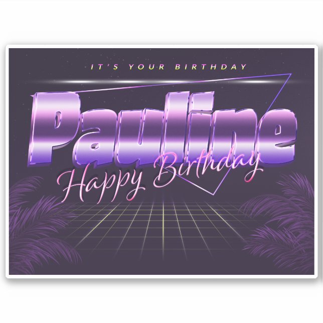 Pauline name first name lilac retro sticker birthd (Front)