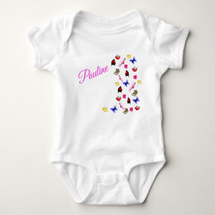 Pauline Name With Bunnies Parrots, Baby Bodysuit