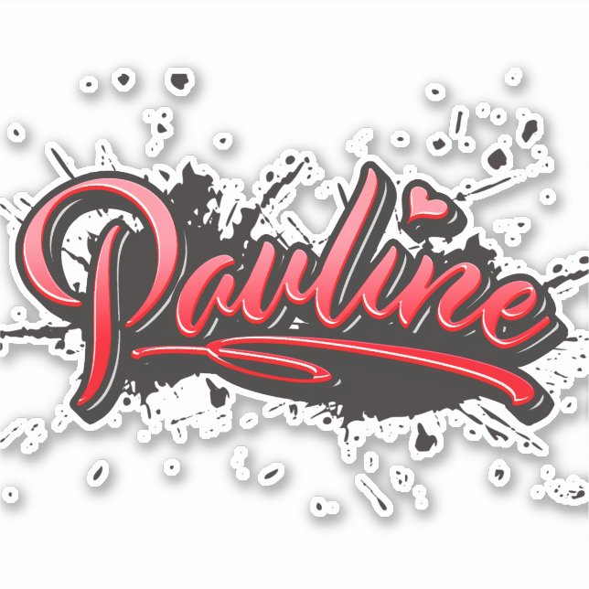 Pauline red Heart Graffiti Sticker (Front)